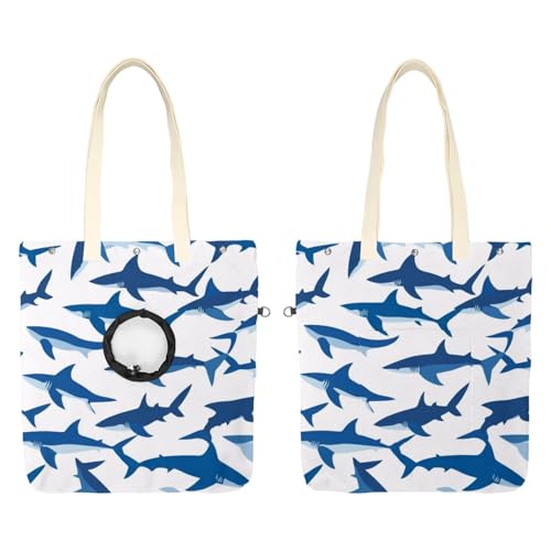 Haustier-Schultertasche aus Segeltuch, weiche Seiten, für kleine Hunde und Katzen, tragbare Haustier-Handtasche mit verstellbarem Loch, waschbare Reisetasche, Hai-Malerei, 42 x 40 cm von etoenbrc