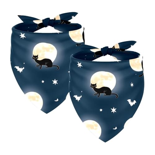 Hundehalstuch, verstellbar, Dreieckstuch für kleine, mittelgroße und große Hunde, Katzen, Haustiere, Nacht, Mond, schwarze Katzen, 2 Stück Hundehalstuch, verstellbar, Dreieckstuch für kleine, mittelgroße und große Hunde, Katzen, Haustiere, Nacht, Mond, schwarze Katzen, 2 Stück von etoenbrc