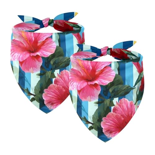 Hundehalstuch, verstellbar, Dreieckstuch für kleine, mittelgroße und große Hunde, Katzen, Haustiere, blau gestreift, Hibiskus, 2 Stück Hundehalstuch, verstellbar, Dreieckstuch für kleine, mittelgroße und große Hunde, Katzen, Haustiere, blau gestreift, Hibiskus, 2 Stück von etoenbrc