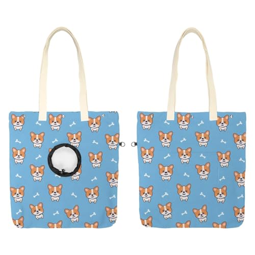 Schultertasche aus Segeltuch, weiche Seiten, Tragetasche für kleine Hunde und Katzen, tragbare Haustier-Handtasche mit verstellbarem Loch, waschbare Reisetasche, Cartoon-Corgi-Hund, 49,3 x 41,9 cm Schultertasche aus Segeltuch, weiche Seiten, Tragetasche für kleine Hunde und Katzen, tragbare Haustier-Handtasche mit verstellbarem Loch, waschbare Reisetasche, Cartoon-Corgi-Hund, 49,3 x 41,9 cm von etoenbrc