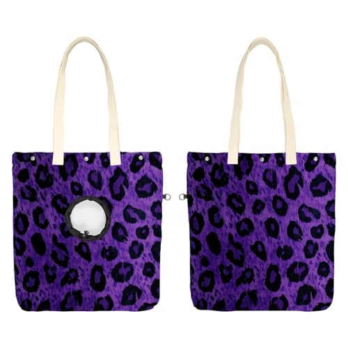 Schultertasche aus Segeltuch, weiche Seiten, Tragetasche für kleine Hunde und Katzen, tragbare Haustier-Handtasche mit verstellbarem Loch, waschbare Reisetasche, Dunkelviolett, Leopardenmuster, 42 x von etoenbrc