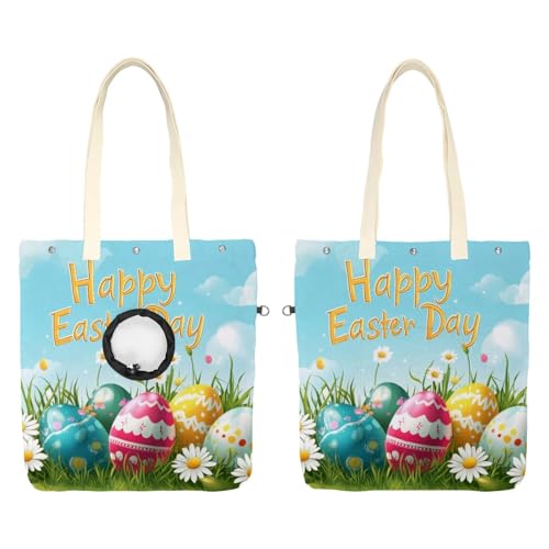 Schultertasche aus Segeltuch, weiche Seiten, Tragetasche für kleine Hunde und Katzen, tragbare Haustier-Handtasche mit verstellbarem Loch, waschbare Reisetasche, Frohe Ostereier, 49,3 x 41,9 cm von etoenbrc