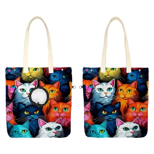 Schultertasche aus Segeltuch, weiche Seiten, Tragetasche für kleine Hunde und Katzen, tragbare Haustier-Handtasche mit verstellbarem Loch, waschbare Reisetasche, Frühlingskatzen, V 42 x 40 cm von etoenbrc