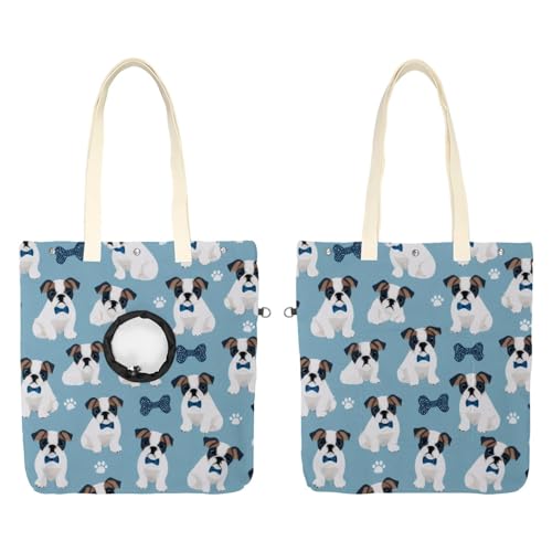 Schultertasche aus Segeltuch, weiche Seiten, Tragetasche für kleine Hunde und Katzen, tragbare Haustier-Handtasche mit verstellbarem Loch, waschbare Reisetasche, Gentleman-Hund, 42 x 40 cm von etoenbrc