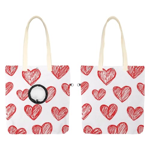 Schultertasche aus Segeltuch, weiche Seiten, Tragetasche für kleine Hunde und Katzen, tragbare Haustier-Handtasche mit verstellbarem Loch, waschbare Reisetasche, Linie, rotes Herz, 49,3 x 41,9 cm von etoenbrc