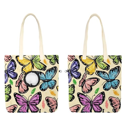 Schultertasche aus Segeltuch, weiche Seiten, Tragetasche für kleine Hunde und Katzen, tragbare Haustier-Handtasche mit verstellbarem Loch, waschbare Reisetasche, Motiv: Schmetterlinge, 49,3 x 41,9 cm von etoenbrc