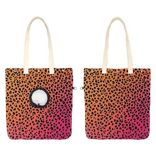 Schultertasche aus Segeltuch, weiche Seiten, Tragetasche für kleine Hunde und Katzen, tragbare Haustier-Handtasche mit verstellbarem Loch, waschbare Reisetasche, Rosa-Gold, Leopardenmuster, 42 x 40 cm von etoenbrc