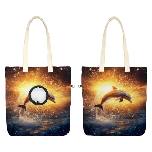Schultertasche aus Segeltuch, weiche Seiten, Tragetasche für kleine Hunde und Katzen, tragbare Haustier-Handtasche mit verstellbarem Loch, waschbare Reisetasche, Sonnenuntergang, Meerdelfin, 41 x 40 von etoenbrc