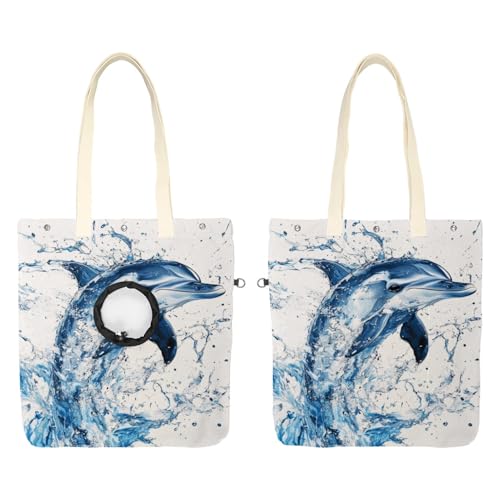 Schultertasche aus Segeltuch, weiche Seiten, Tragetasche für kleine Hunde und Katzen, tragbare Haustier-Handtasche mit verstellbarem Loch, waschbare Reisetasche, Wasserdelfin, 42 x 40 cm von etoenbrc