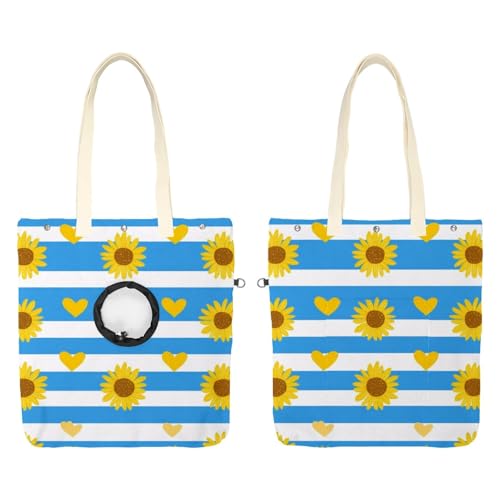 Schultertasche aus Segeltuch, weiche Seiten, Tragetasche für kleine Hunde und Katzen, tragbare Haustier-Handtasche mit verstellbarem Loch, waschbare Reisetasche, blaue Linien, Sonnenblume, 49,3 x 41,9 Schultertasche aus Segeltuch, weiche Seiten, Tragetasche für kleine Hunde und Katzen, tragbare Haustier-Handtasche mit verstellbarem Loch, waschbare Reisetasche, blaue Linien, Sonnenblume, 49,3 x 41,9 von etoenbrc