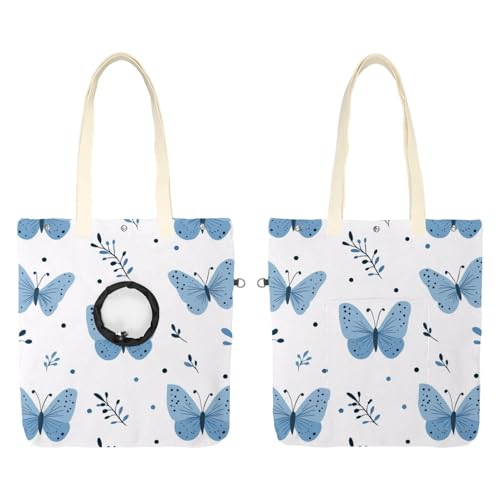 Schultertasche aus Segeltuch, weiche Seiten, Tragetasche für kleine Hunde und Katzen, tragbare Haustier-Handtasche mit verstellbarem Loch, waschbare Reisetasche, blaue Schmetterlingspflanzen, 42 x 40 von etoenbrc