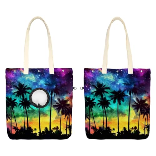 Schultertasche aus Segeltuch, weiche Seiten, Tragetasche für kleine Hunde und Katzen, tragbare Haustier-Handtasche mit verstellbarem Loch, waschbare Reisetasche, bunte Sternenpalmen, 49,3 x 41,9 cm von etoenbrc