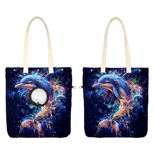 Schultertasche aus Segeltuch, weiche Seiten, Tragetasche für kleine Hunde und Katzen, tragbare Haustier-Handtasche mit verstellbarem Loch, waschbare Reisetasche, dunkelbunter Delfin, 42 x 40 cm Schultertasche aus Segeltuch, weiche Seiten, Tragetasche für kleine Hunde und Katzen, tragbare Haustier-Handtasche mit verstellbarem Loch, waschbare Reisetasche, dunkelbunter Delfin, 42 x 40 cm von etoenbrc