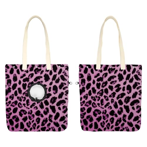 Schultertasche aus Segeltuch, weiche Seiten, Tragetasche für kleine Hunde und Katzen, tragbare Haustier-Handtasche mit verstellbarem Loch, waschbare Reisetasche, dunkelrosa Leopardenmuster, 42 x 40 cm von etoenbrc