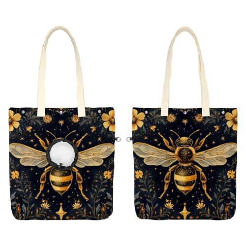 Schultertasche aus Segeltuch, weiche Seiten, Tragetasche für kleine Hunde und Katzen, tragbare Haustier-Handtasche mit verstellbarem Loch, waschbare Reisetasche, goldfarbene Biene, 49,3 x 41,9 cm Schultertasche aus Segeltuch, weiche Seiten, Tragetasche für kleine Hunde und Katzen, tragbare Haustier-Handtasche mit verstellbarem Loch, waschbare Reisetasche, goldfarbene Biene, 49,3 x 41,9 cm von etoenbrc