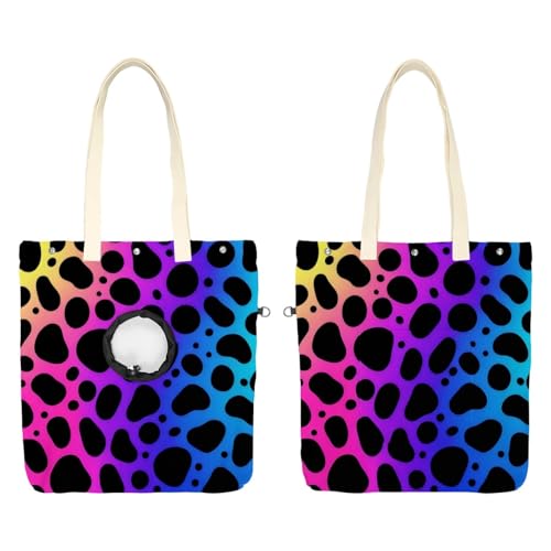 Schultertasche aus Segeltuch, weiche Seiten, Tragetasche für kleine Hunde und Katzen, tragbare Haustier-Handtasche mit verstellbarem Loch, waschbare Reisetasche, neonfarbener Leopardenmuster, 42 x 40 von etoenbrc