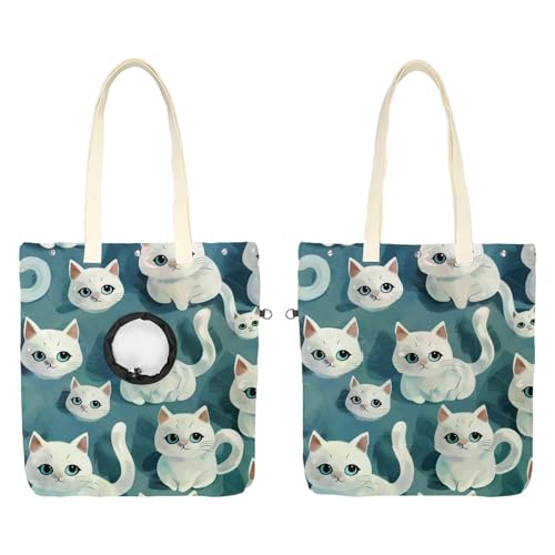 Schultertasche aus Segeltuch, weiche Seiten, Tragetasche für kleine Hunde und Katzen, tragbare Haustier-Handtasche mit verstellbarem Loch, waschbare Reisetasche, niedliche weiße Katzen, 49,3 x 41,9 cm Schultertasche aus Segeltuch, weiche Seiten, Tragetasche für kleine Hunde und Katzen, tragbare Haustier-Handtasche mit verstellbarem Loch, waschbare Reisetasche, niedliche weiße Katzen, 49,3 x 41,9 cm von etoenbrc