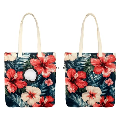 Schultertasche aus Segeltuch, weiche Seiten, Tragetasche für kleine Hunde und Katzen, tragbare Haustier-Handtasche mit verstellbarem Loch, waschbare Reisetasche, rote Hibiskusblumen, 41 x 40 cm von etoenbrc