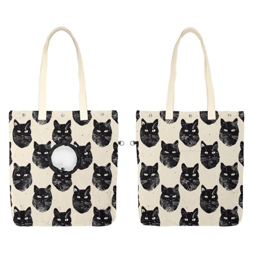 Schultertasche aus Segeltuch, weiche Seiten, Tragetasche für kleine Hunde und Katzen, tragbare Haustier-Handtasche mit verstellbarem Loch, waschbare Reisetasche, schwarzes Katzenkopf-Muster, 49,3 x von etoenbrc