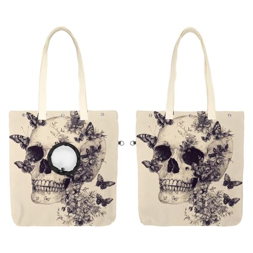 Schultertasche aus Segeltuch, weiche Seiten, Tragetasche für kleine Hunde und Katzen, tragbare Haustier-Handtasche mit verstellbarem Loch, waschbare Reisetasche, surrealer Totenkopf, 41 x 40 cm von etoenbrc