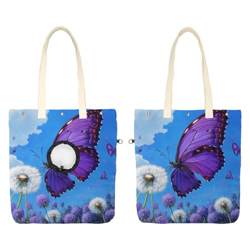 Schultertasche aus Segeltuch, weiche Seiten, Tragetasche für kleine Hunde und Katzen, tragbare Haustier-Handtasche mit verstellbarem Loch, waschbare Reisetasche, violetter Löwenzahn-Schmetterling, Schultertasche aus Segeltuch, weiche Seiten, Tragetasche für kleine Hunde und Katzen, tragbare Haustier-Handtasche mit verstellbarem Loch, waschbare Reisetasche, violetter Löwenzahn-Schmetterling, von etoenbrc