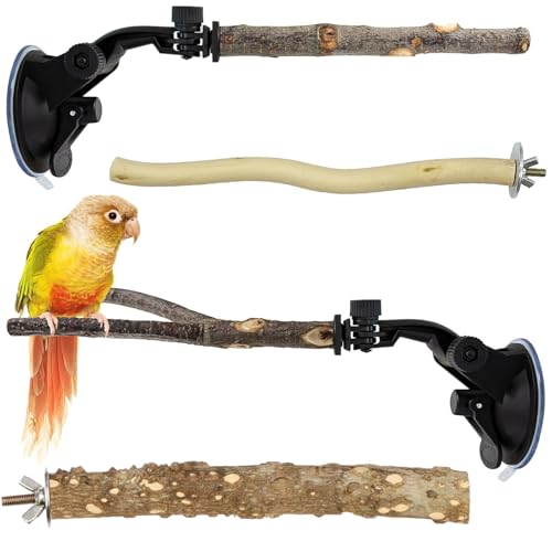 eupdd 4 Stück Natur Sitzstangen Set: Stehend Vogelkäfig Zubehör, Wildes Traubenholz Sitzstangen, Holz Sitzstange mit Saugnapf, Natürliche Klettersitzstangen für Wellensittiche von eupdd