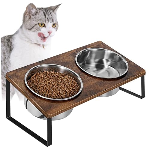 Erhöhte Katzenschalen, erhöhte Katzenschüssel Set Neigte 2 Katzenfutterschalen mit Ständer Edelstahl Katzenfutter ＆ Wasserschale Haustier Vorräte von eurNhrN