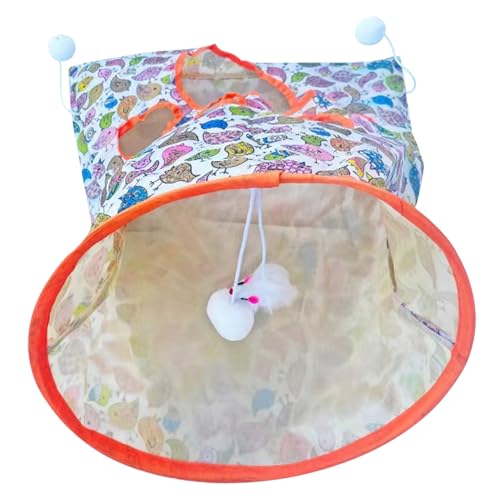 Katzen -Tunnel -Taschen mit hängenden lustigen Ball Crinkle Paper Cat Toy Bag mit bunten niedlichen Vogelmuster Selbst Spielen Katzenspielzeug Haustier Vorräte von eurNhrN