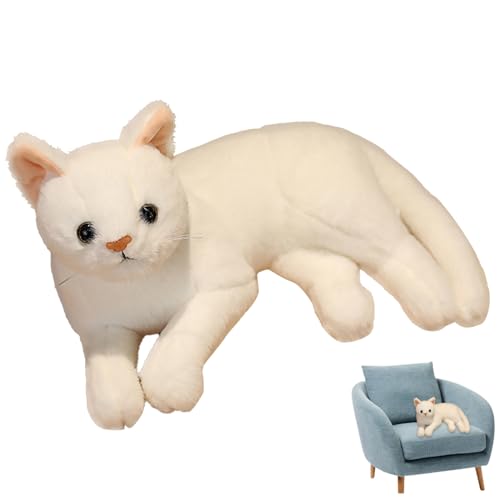 eurNhrN Katze Plüsch 12,6 Zoll weich realistisches Katzenspielzeug süße 3D-Katze Stofftiere hautfreundliche gemütliche Katzenspielzeug für Kinder weiße Plüschzubehör von eurNhrN