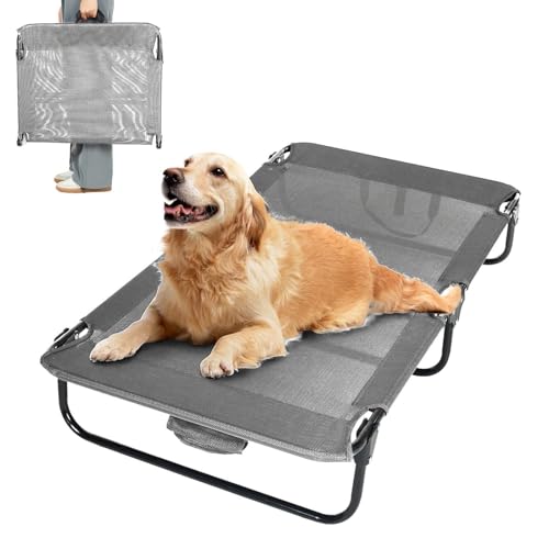 everfront Erhöhtes Hundebett, faltbar, tragbar, Hochbeet, Campingbett, Outdoor, Sommer, Hundebett (groß, graues Textilen) von everfront
