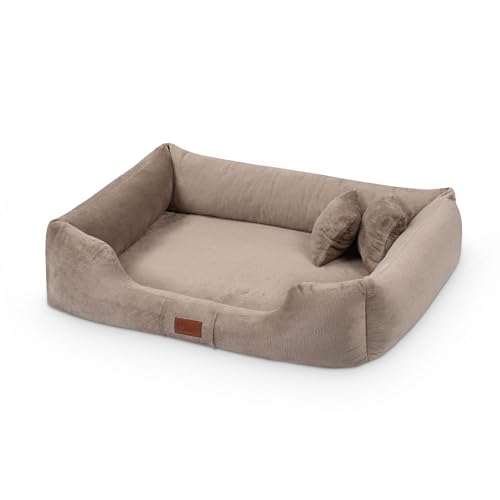 exclusive BED Orthopädisches Hundebett Candy Grosse Mittelgroße Kleine Hunde - Hundekissen Hundematte aus Plüsch - rutschfest Kuschelig Langlebig Abriebfest Reißfest (L+|90x70cm, Beige) von exclusive BED