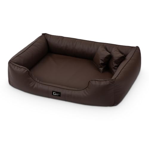 exclusive BED Orthopädisches Hundebett Max Grosse Mittelgroße Kleine Hunde - Hundekissen Hundesofa aus Kunstleder - Memory Foam Langlebig Abriebfest Reißfest (3XL+|160x110cm, Braun) von exclusive BED