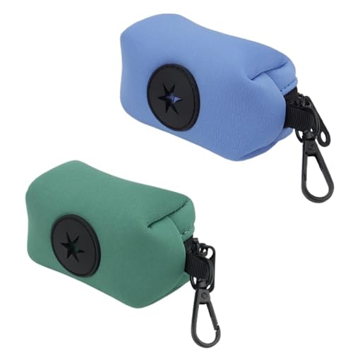 2Pcs Katze Hund Poop Tasche Außen Haustier Müll Lagerung Abfall KOT Taschen Dispenser Leinen Zubehör (Color : Green-Light Blue) von eyob