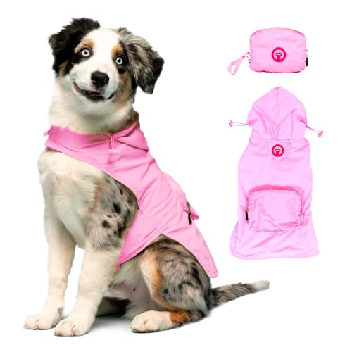 fabdog Hunderegenmantel – verstaubarer, wasserdichter Nylon-Regenmantel für Hunde – helle, stilvolle Hunderegenjacken | Hellrosa, groß von fabdog