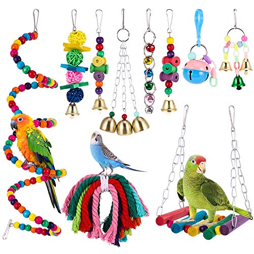 Faddy-1 10-teiliges Spielzeug für Vögel – Kletterspielzeug Farbe, Schaukel, Leitern, Sitzstangen, Glocken, für Vögel, Papageien, Finken, Sittiche von faddy-1