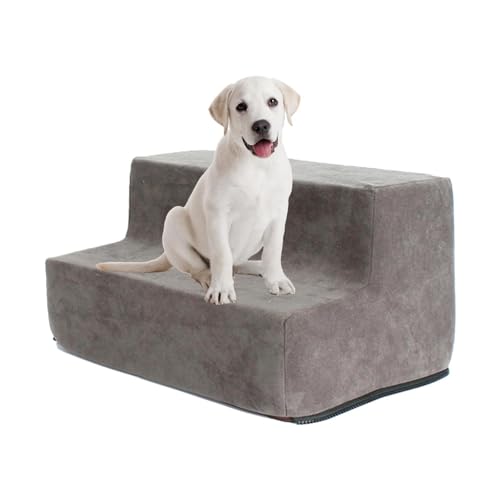 Haustiertreppe – Auto-Hundetreppe | Hunderampe | extra breite 2 Stufen Haustierrampe | Haustierstufen für große Hunde | Samthalfter für verletzte Hunde | ältere Katzen, Haustiere mit Gelenkproblemen von fanelod