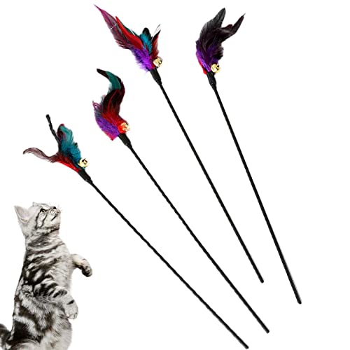 Katzenstockspielzeug - Buntes Katzenspielzeug Federstab Katzenspielzeug mit Glöckchen-Nachfüllungen - Cat Wand Toys, Interaktiver Catcher Teaser und lustige Übungs-Katzenangelrute für Kätzchen Fanelod von fanelod