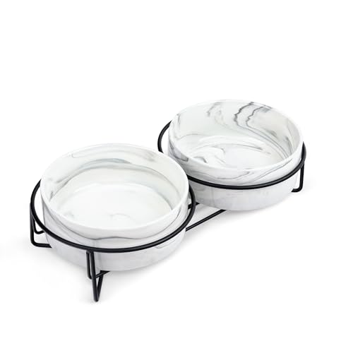 fanquare 2er Hundenapf Keramik Doppel Futternapf Keramik, Graue Marmorierung Hunde Futternapf Katzen Futternapf mit Schwarzem Metallrahmen, 400ML fanquare 2er Hundenapf Keramik Doppel Futternapf Keramik, Graue Marmorierung Hunde Futternapf Katzen Futternapf mit Schwarzem Metallrahmen, 400ML von fanquare
