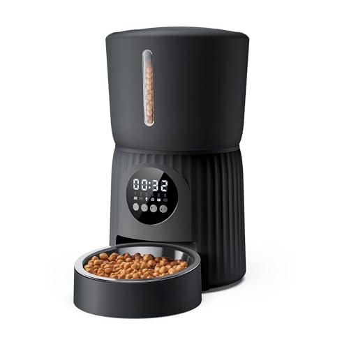 Faroro Futterautomat Katze, 4L Katzenfutter Automat, Futterspender Katze Mit 1–6 Mahlzeiten Pro Tag, Portionskontrolle, 10s Sprache, Langsames Füttern (Schwarz) von faroro
