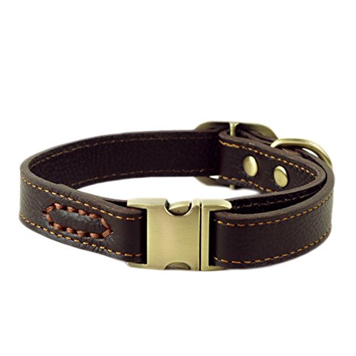 Basic Lederhalsband Klickverschluss Hundehalsband Einstellbare Martingal Halskette Hundehalsung Kettenhalsband Leder Dog Collar für Kleine Mittelgroße Grosse Hunde (L, braun) von feiling