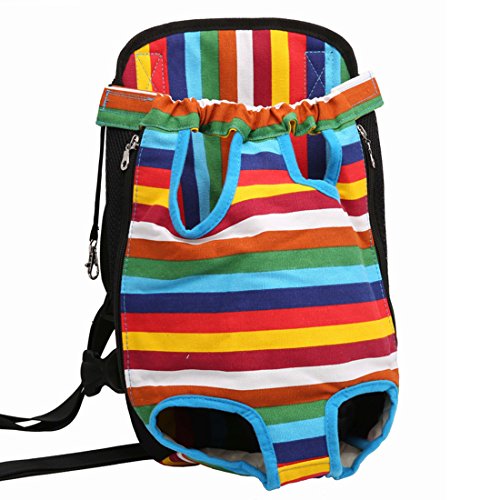 feiling Bunt Streifen Hunderucksack Hundetrage Tragerucksack Katzentasche Backpack Transporttasche Hunde Haustier Reisetasche für Kleine Hunde Katzen Welpen (M, bunt gestreift) von feiling