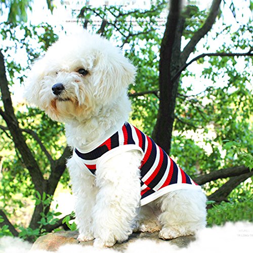 Gestreift Tops Shirt für Kleine Hunde Atmungsaktiv T-Shirt Sommer Dog Pullover Kleidung Hundekostüm Baumwolle Jersey Haustier Hemd Katzen Welpen Vest Frühling Herbst (XL, rot) von feiling