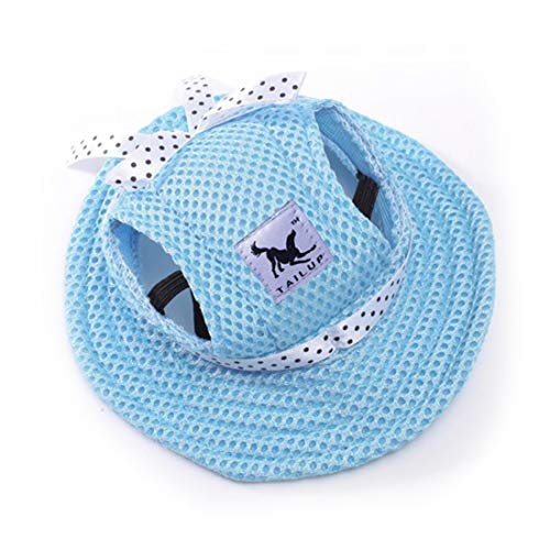 Hunde Hut für Welpen Kostüm Zubehör Prinzessin Sunbonnet für Katzen Kleine Hunde Stirnband Sonnenhut Kopfbedeckung Einstellbare Hundecap mit Ohr-Löcher Mütze Mesh (L, blau) von feiling
