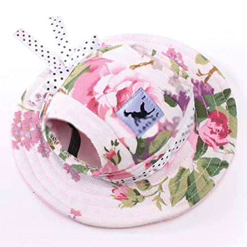 Hunde Hut für Welpen Kostüm Zubehör Prinzessin Sunbonnet für Katzen Kleine Hunde Stirnband Sonnenhut Kopfbedeckung Einstellbare Hundecap mit Ohr-Löcher Mütze Mesh (S, Blumen) von feiling