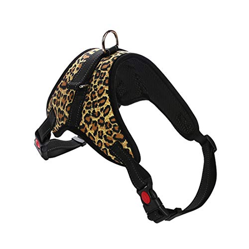 Hundegeschirr Nylon Brustgeschirre Verstellbare Haustier Autogeschirr Brustgurt für Kleine Mittlere und Grosse Hunde Reflektierende Laufgeschirre (M, Leopard) von feiling