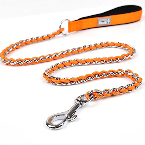 Hundeleine Haltbare Retrieverleine Anti-Kauen Metal Umhängeleine Hundeführleine Robuste Trainingsleine Schleppleine Erziehungsleine für Mittelgroße Grosse Hunde (3mm * 110cm, Orange) von feiling
