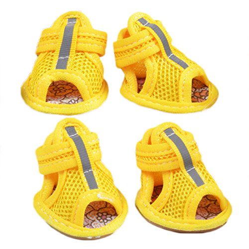 Hundeschuhe Atmungsaktiv Haustier Schuhe Gummi Stiefel Anti-Rutsch Pfotenschutz Sandalen Frühling und Sommer 4-er für Kleine Hunde Poodle Bichon Frise (1#, gelb) von feiling