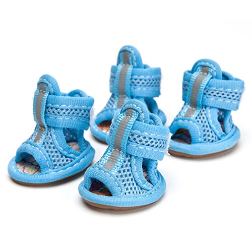 Hundeschuhe Atmungsaktiv Haustier Schuhe Gummi Stiefel Anti-Rutsch Pfotenschutz Sandalen Frühling und Sommer 4-er für Kleine Hunde Poodle Bichon Frise (5#, blau) von feiling