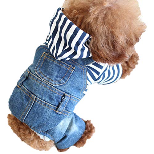 Hundeshirt Kleine Hunde Hemd Jeans Overall Vier-Beine Bekleidung Bequeme Denim Latzhose Hundekostüm T-Shirt Kapuzeshirt Haustier Jumpsuit für Welpen Kleine Mittlere Hunde (S) von feiling