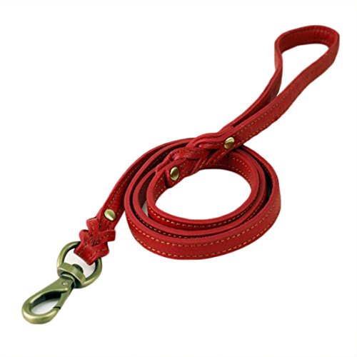 Lederleine 1.2 Meter Hundeleine Vollrindleder Weichem Hundführleine Haustier Katzen Walking Leine für Welpen Klein Hunde Pet Leads Schauleine Leder Leash (rot) von feiling